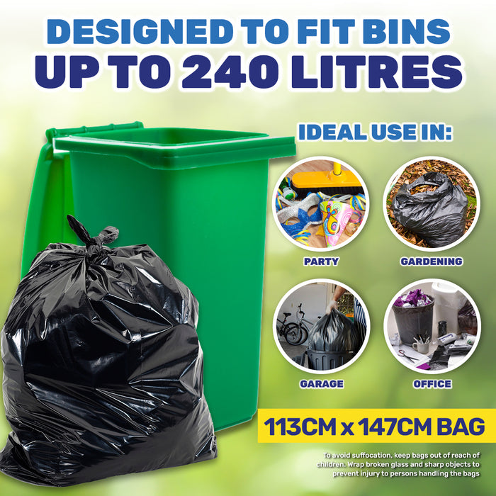 Xtra Kleen 240PCE 240L Garbage Bin Liners XXL Tear & Leak Proof 113 x 147cm