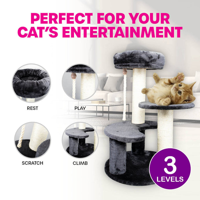 Pet Basic 3 Level Cat Scratching Tower &amp; Cosy Bed Scratch Climb 65 x 40cm