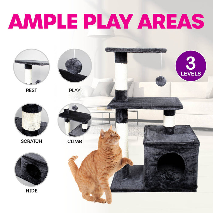 Pet Basic 3 Level Cat Scratching Tower &amp; Playhouse Scratch 80 x 40 x 50cm