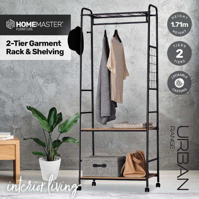 Home Master Garment Rack &amp; Shelving 2 Tier Sleek Stylish Modern Design 1.71m