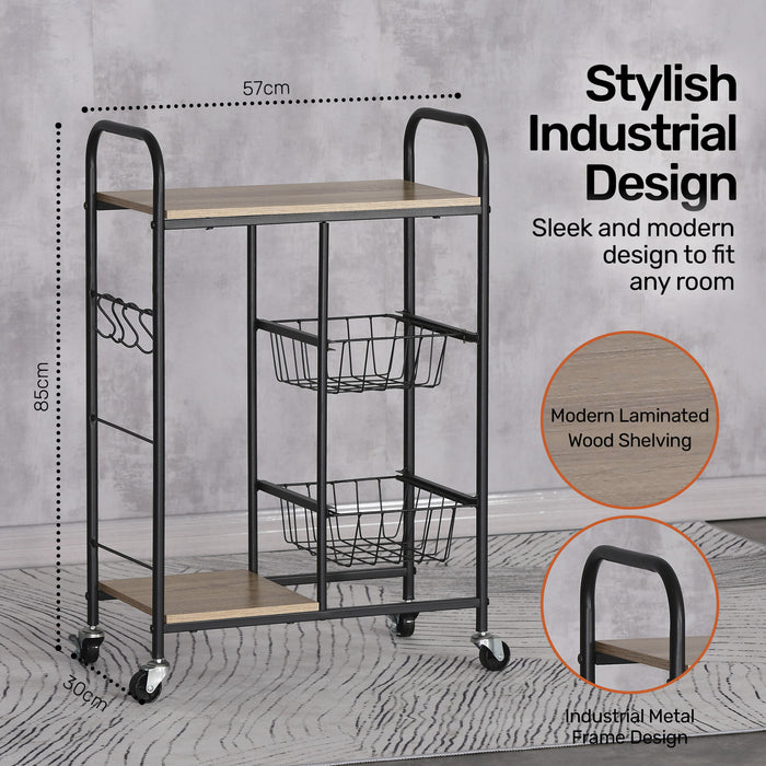 Home Master Kitchen Trolley 2 Tier Stylish Modern Industrial Design 85cm