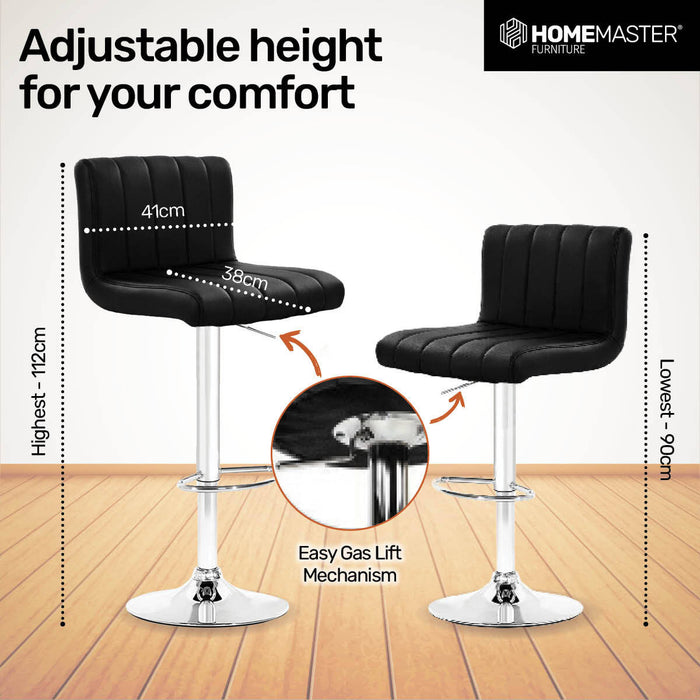 Home Master 2PCE Bar Stool Black Swivel Seat Adjusting Height Stylish Modern