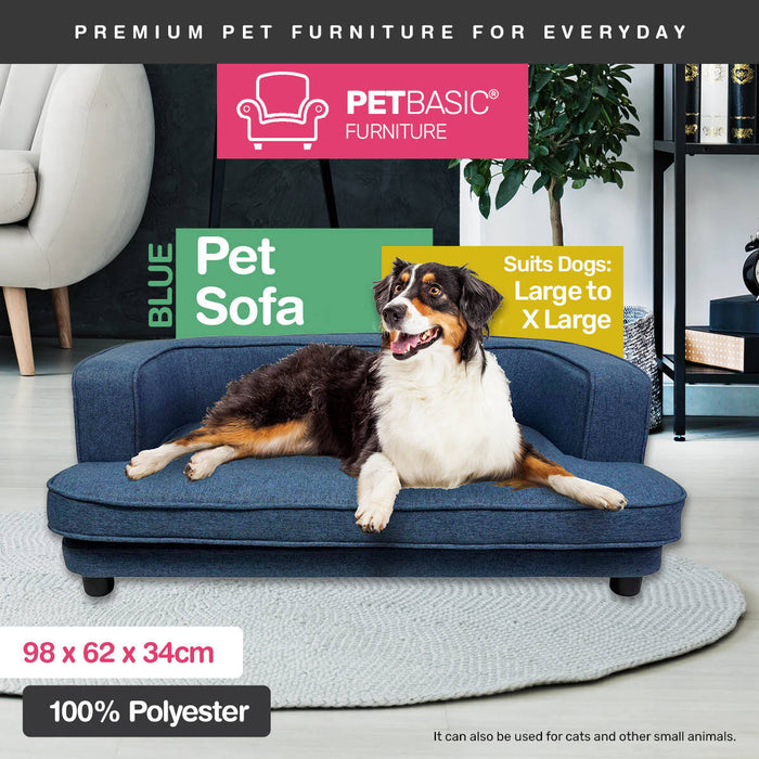 Pet Basic Pet Sofa Bed Stylish Luxurious Sturdy Washable Fabric Blue 98cm