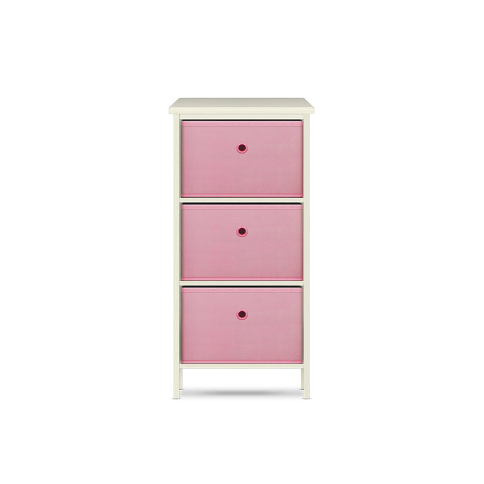 Home Master 3 Drawer Pine Wood Storage Chest Pink Fabric Baskets 70 x 80cm