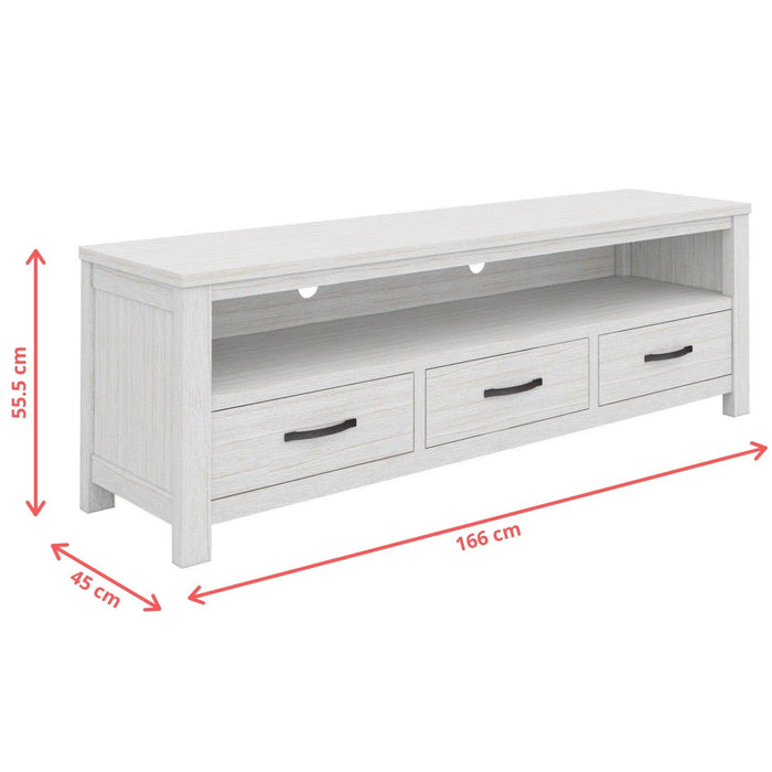 Foxglove ETU Entertainment TV Unit 166cm 3 Drawer Solid Mt Ash Wood - White