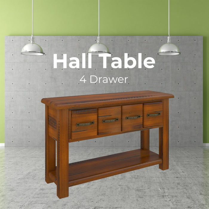 Umber Console Hallway Entry Table 136cm Solid Pine Timber Wood - Dark Brown