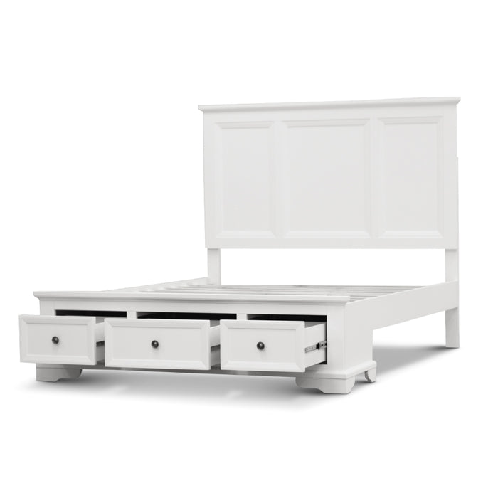 Celosia Queen Size Bed Frame Timber Mattress Base With Storage Drawers - White