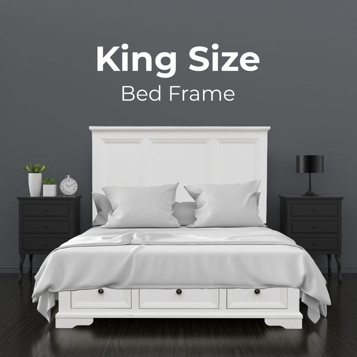 Celosia 5pc King Bed Frame Bedroom Suite Bedside Dresser Mirror Package - White