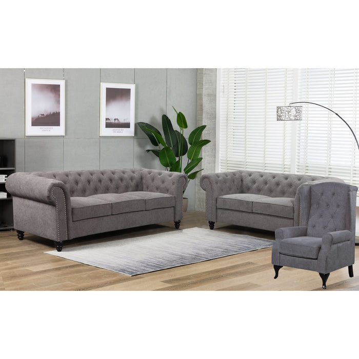 Mellowly 3 Seater Sofa Fabric Uplholstered Chesterfield Lounge Couch - Grey