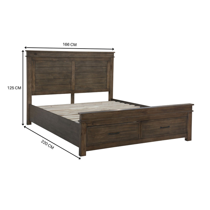 Lily Bed Frame Queen Size Timber Mattress Base With Storage Drawers -Rustic Grey