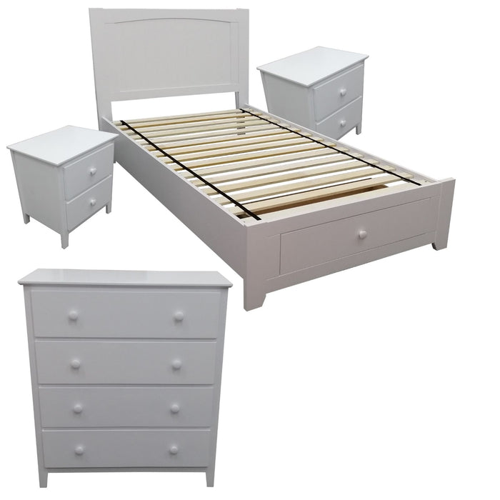 Wisteria 4pc King Single Bed Suite Bedside Tallboy Bedroom Furniture Package Set