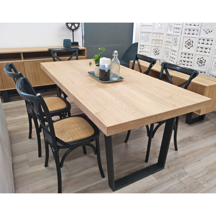 Petunia  Dining Table 180cm Elm Timber Wood Black Metal Leg - Natural