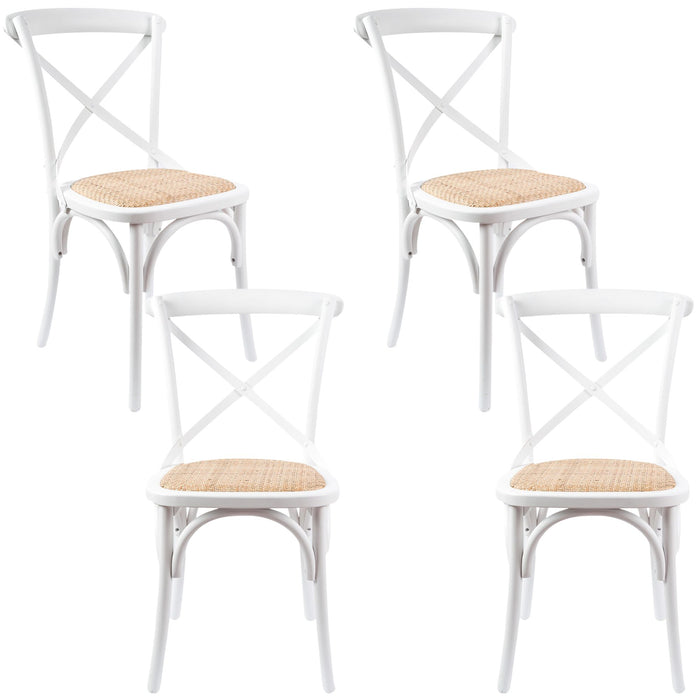 Aster Crossback Dining Chair Set of 4 Solid Birch Timber Wood Ratan Seat - White