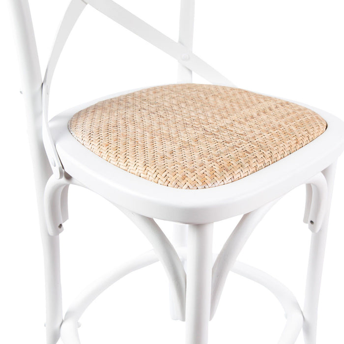 Aster 3pc Crossback Bar Stools Dining Chair Solid Birch Timber Rattan Seat White