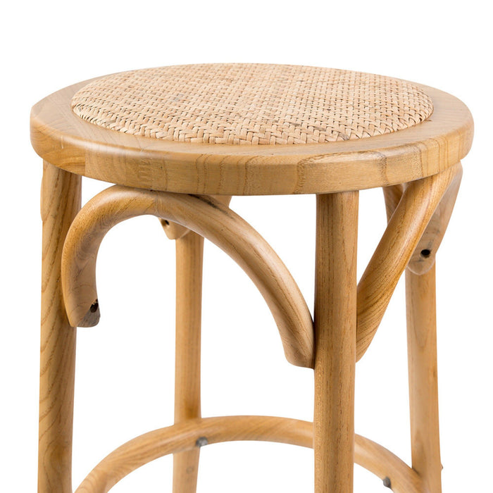 Aster Round Bar Stools Dining Stool Chair Solid Birch Timber Rattan Seat - Oak