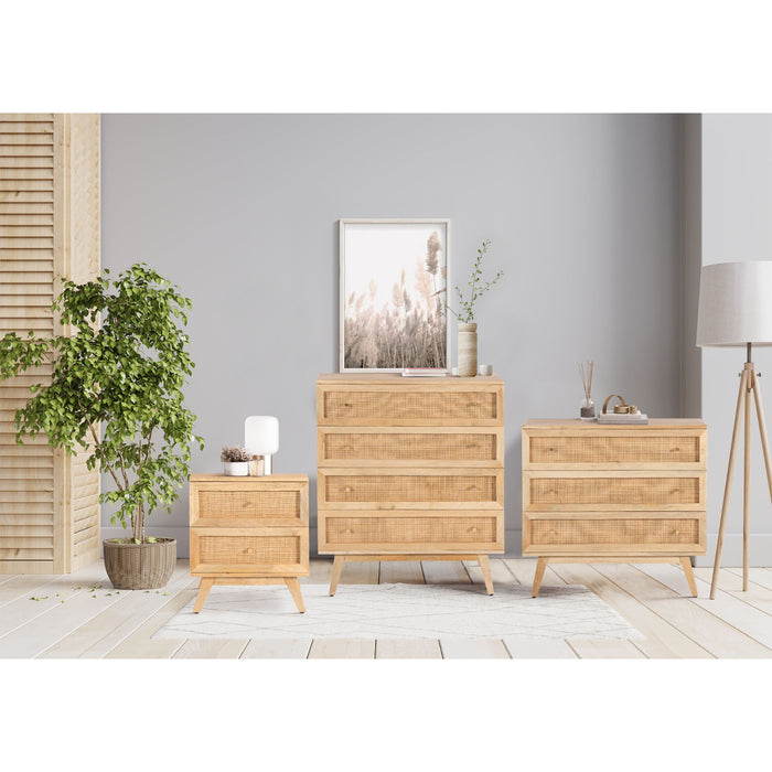 Olearia  Bedside Table 2 Drawer Storage Cabinet Solid Mango Wood Rattan Natural