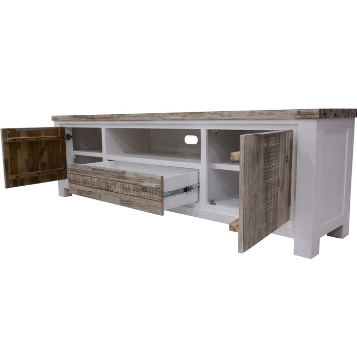 Plumeria ETU Entertainment TV Unit 210cm 2 Door Solid Acacia Timber -White Brush