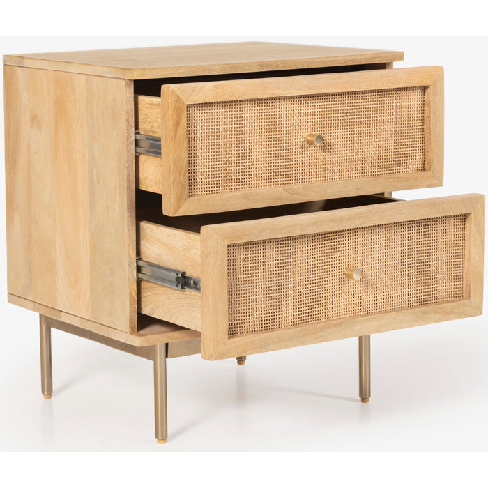 Martina Set of 2 Bedside Table 2 Drawer Storage Cabinet Solid Mango Wood Rattan