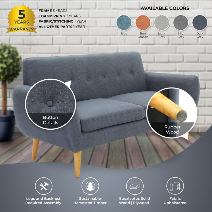 Dane 3 Seater Fabric Upholstered Sofa Lounge Couch - Dark Grey