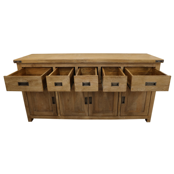 Gloriosa Buffet Table 180cm 4 Door 5 Drawer Solid Mango Timber Wood - Honey Wash