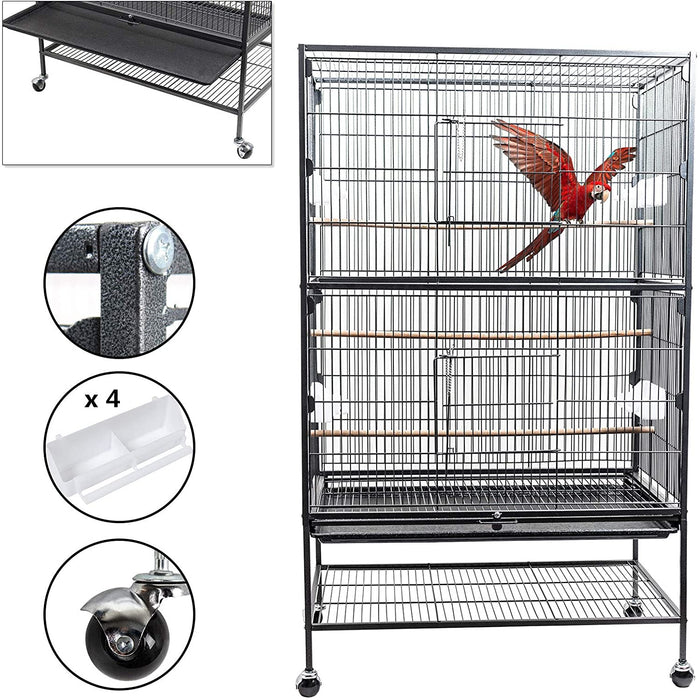 132cm Large Rolling Mobile Bird Cage Birdcage Finch Aviary Parrot Animals Playtop Stand Canary Finch