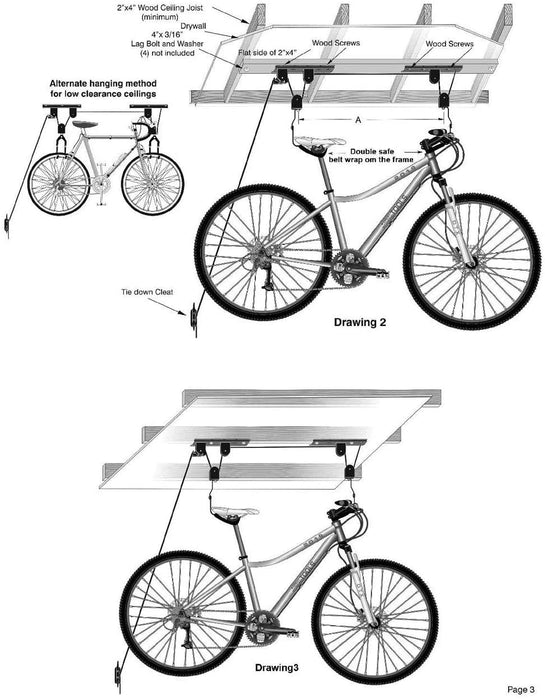 Kayak Bike Hoists Hanger Ladder Ceiling Mount 55 lb Capacity Hooks Pulleys