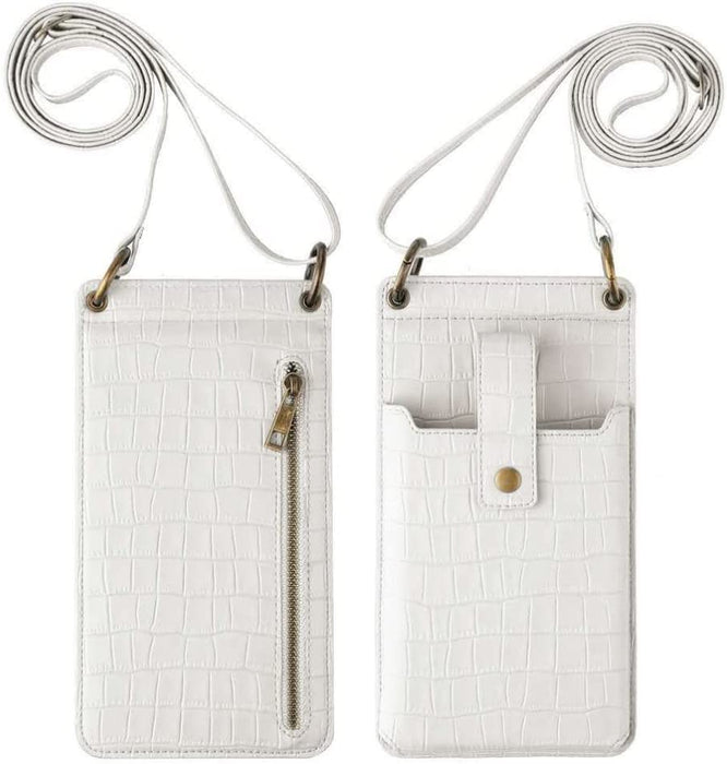 Unique large PU Leather Crossbody Cell Phone holder bag for Women Wallet Purse with mirror inside many card pockets WHITE