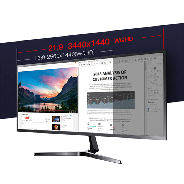 34 Inch Ultrawide 3440x1440 HDMI DP 165Hz 1000:1 Flat LED Gaming Monitor