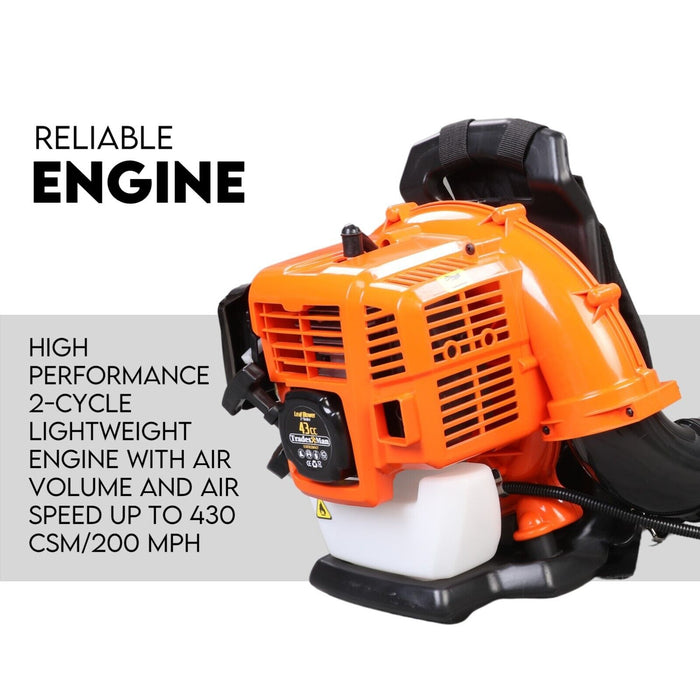 Petrol Leaf Blower 2 Stroke 42.7cc Backpack Commercial 540km/H