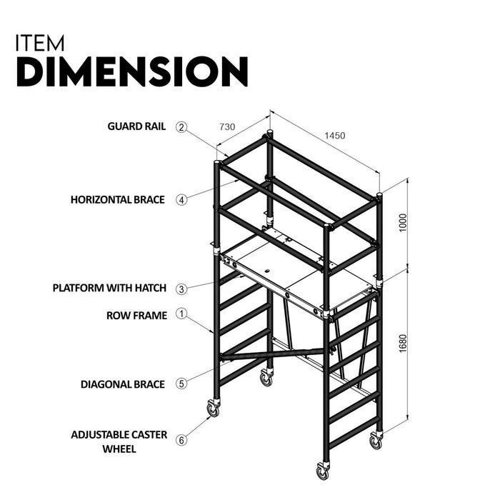 3.0M Aluminium Scaffold Mobile Tower Single Width Platform Height AU Standard