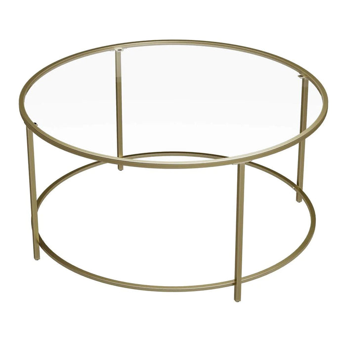 VASAGLE Round Glass Top Coffee Table with Metal Frame