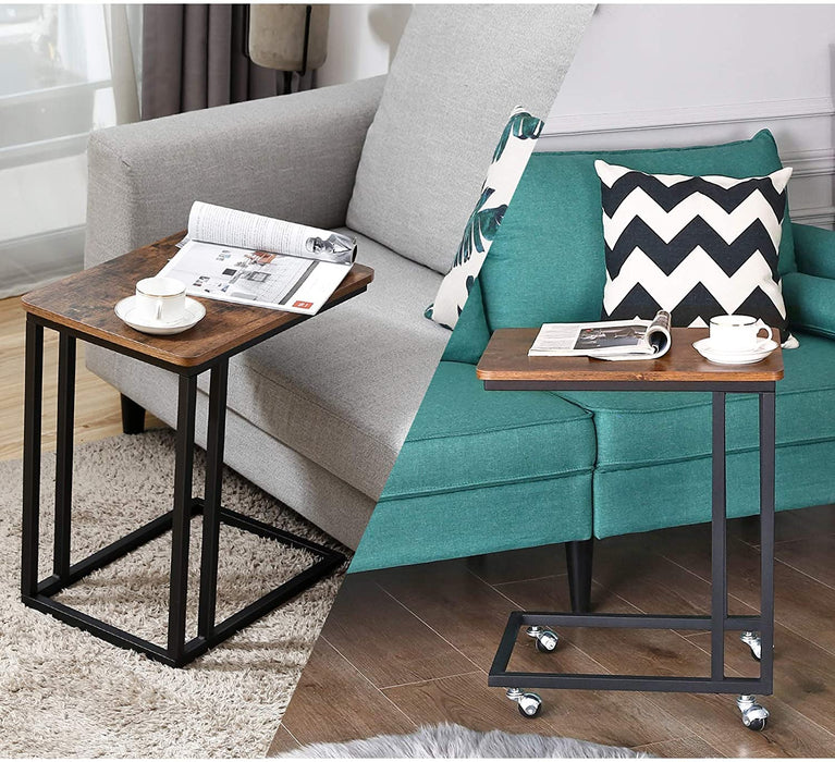 VASAGLE C-Shaped End Table with Steel Frame and Castors