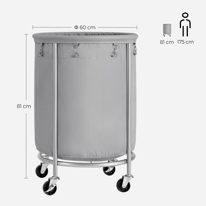 SONGMICS Laundry Basket with Wheels Gray and Silver