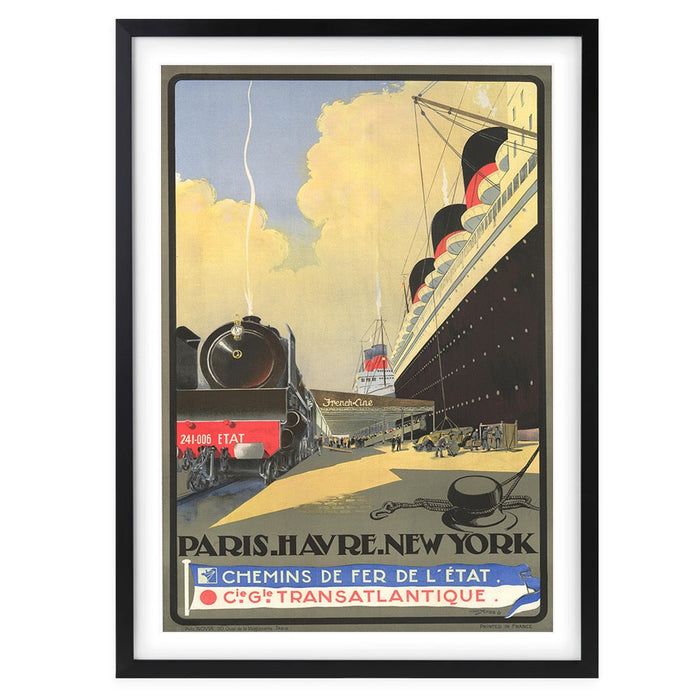 Wall Art's Cie Gle Transatlantique Paris Havre New York Large 105cm x 81cm Framed A1 Art Print