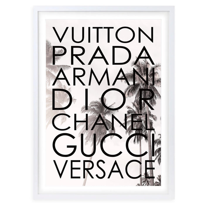 Wall Art's Fashion Names On Palm Trees Large 105cm x 81cm Framed A1 Art Print