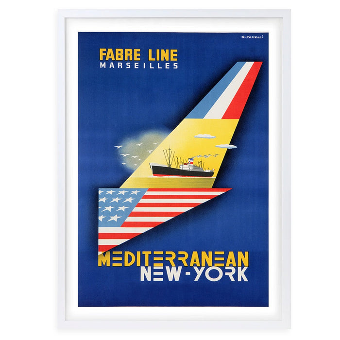 Wall Art's Fabre Lines Mediterranean New York Large 105cm x 81cm Framed A1 Art Print