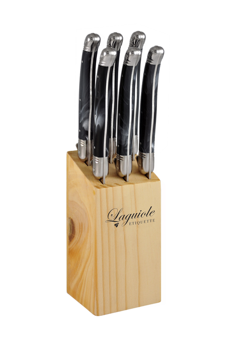 7 piece Steak Knife Block Marble Black Square Block x 6sets