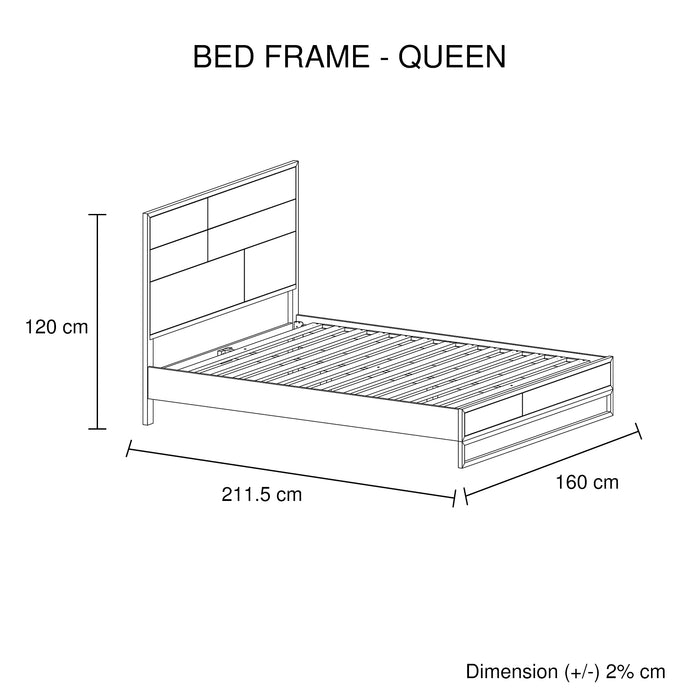 3 Pieces Bedroom Suite made in Solid Wood Acacia Veneered Queen Size Oak Colour Bed, Bedside Table