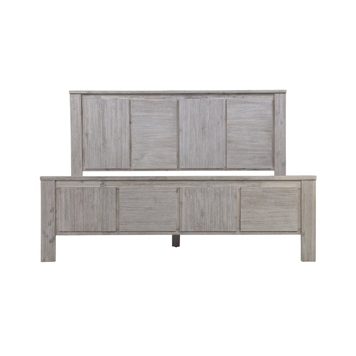 3 Pieces Bedroom Suite with Solid Acacia Wood Veneered Construction in Queen Size White Ash Colour Bed, Bedside Table