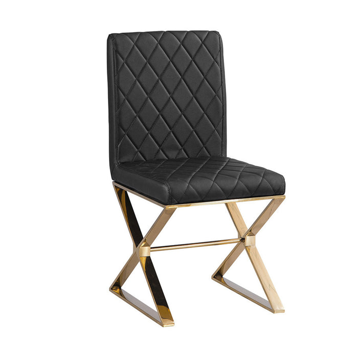 2X Dining Chair Stainless Gold Frame & Seat Black PU Leather