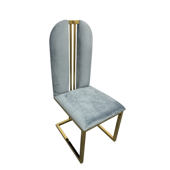 2X Dining Chair Stainless Gold Frame & Seat Blue Fabric