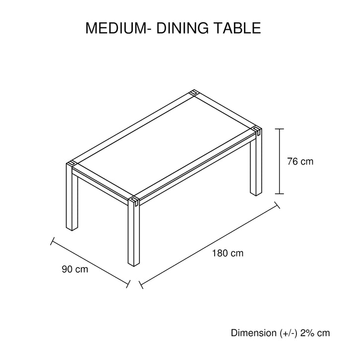 Dining Table 180cm Medium Size with Solid Acacia Wooden Base in Oak Colour