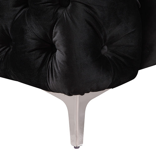 Single Seater Black Sofa Classic Armchair Button Tufted in Velvet Fabric with Metal Legs