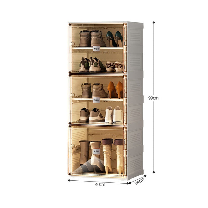 Kylin Cubes Storage Folding Shoe Cabinet With 1 Column & 5 Grids & 3 Brown Door