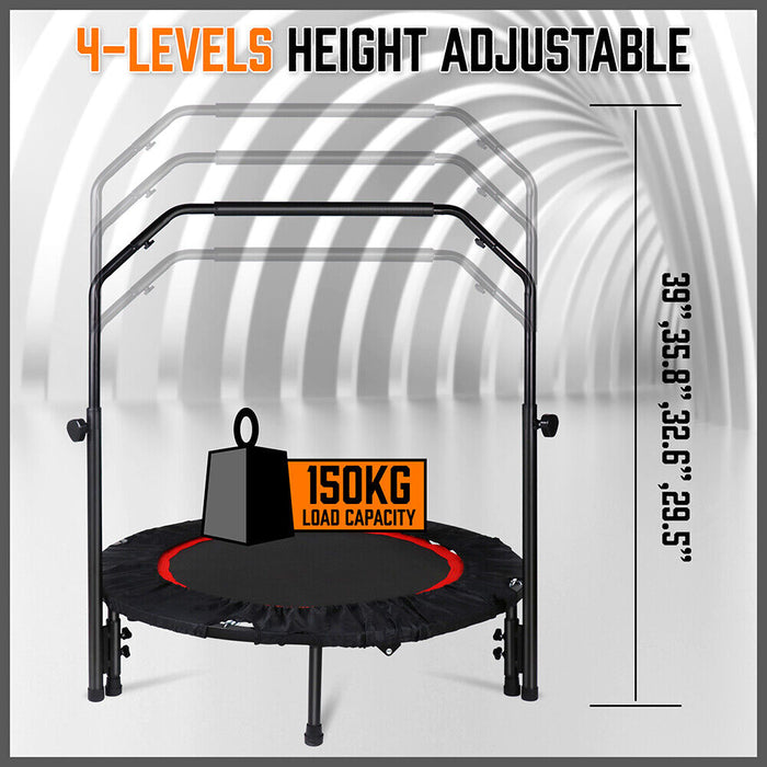 40" Mini Fitness Trampoline Gym Rebounder Handrail 4-Level Height Foam Handle