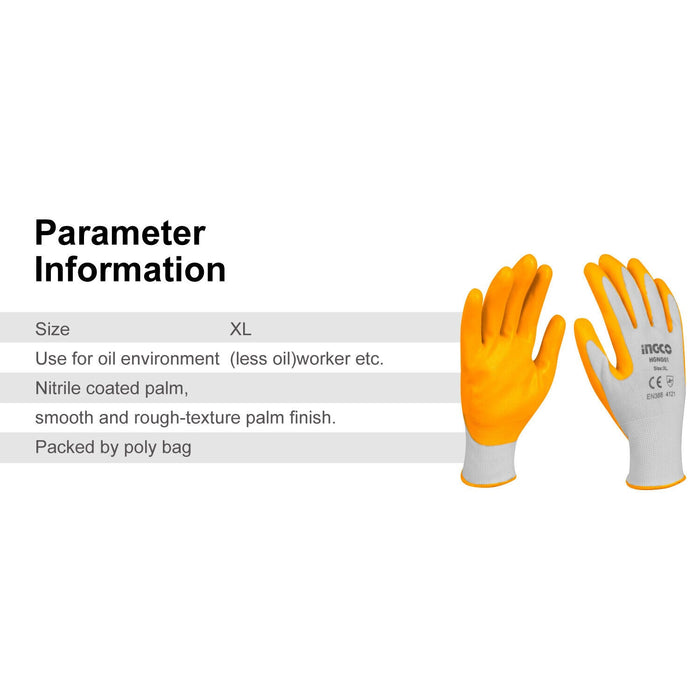 INGCO Working Gloves 6 Pairs Nitrile Coated Punctures Cuts Chemical Protection