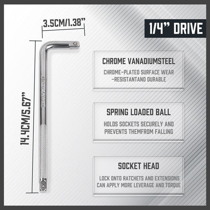 L Shape Socket Extension Bar 1/4" 3/8" 1/2" Drive Wrench Breaker CR-V Anti-Slip Set of each size