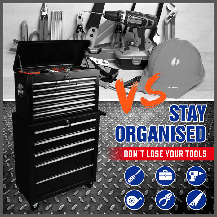 15-Drawer Tool Box Trolley Cabinet - Lockable Storage Cart Garage Toolbox Organizer System