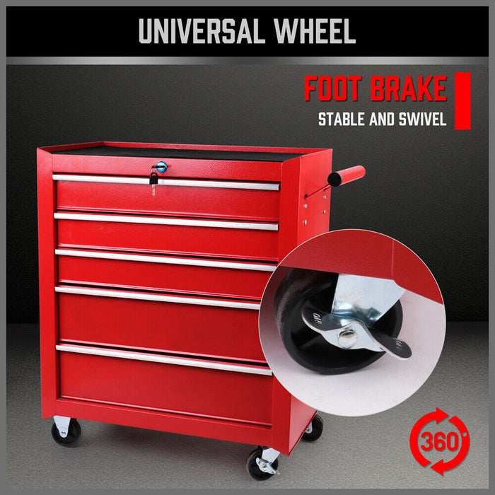 5-Drawer Tool Storage Trolley Cart - Heavy Duty Garage Cabinet Organizer with Lockable Wheels