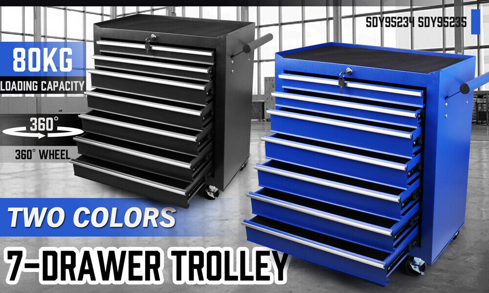 7-Drawer Drawer Tool Box Trolley Cabinet - Heavy Duty Tool Chest Garage Storage Cart Organizer